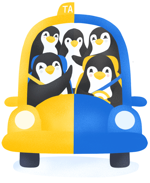 Penguins in car
